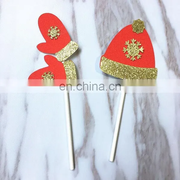 Cute Mittens With Snowflakes Hat Cupcake Toppers Christmas Cake Decoration photo-2