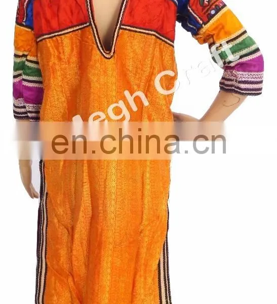 Afghani Mirror Work Dress - Belly Dance Costume Dress- Afghani Embroidered Tunic- Balochi Dress - Kuchi Vintage Tunic photo-3