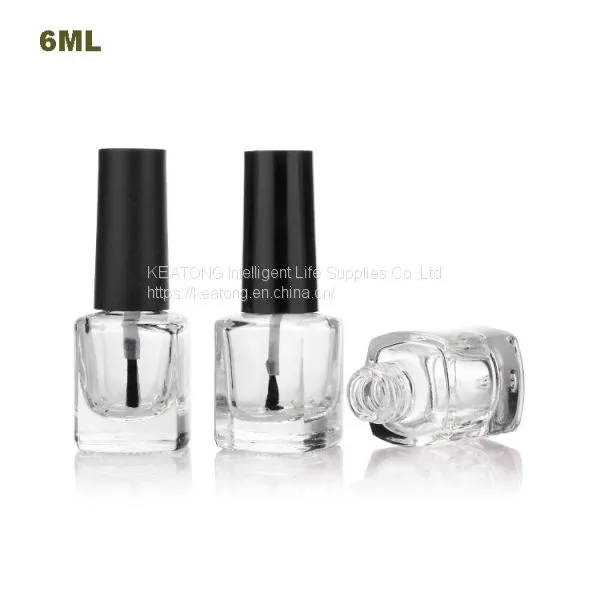 6ml Square Transparent Clear Empty Nail Polish Bottle With Black Cap Glass Bottle With Brush