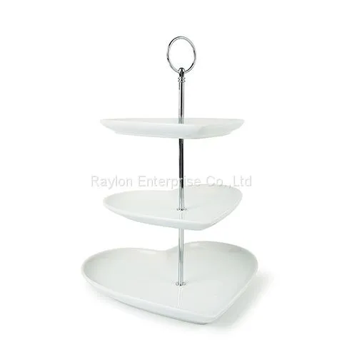 Plain White Heart-shaped Ceramic Plates 3-tiers Set photo-2