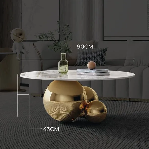 Modern Living Room Marble Coffee Table With Gold Ball Base photo-3