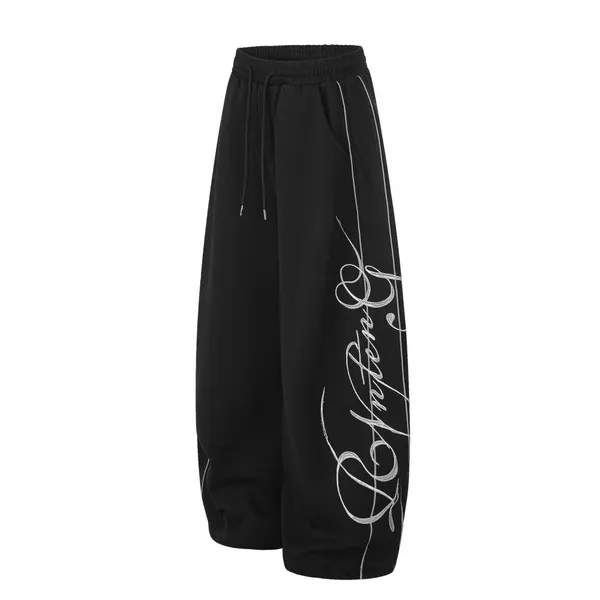 Letter Embroidery Striped Casual Pants for Women photo-2