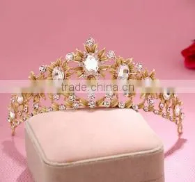 Gold Rhinestones Alloy Crystal Crowns Wholesale Factory Wedding Tiara Crown Band photo-2