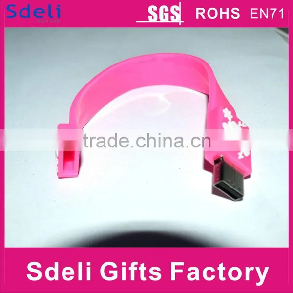 Flower Embossing Customize Promotional Soft Pvc Rubber USB Wristband/soft Pvc USB Bracelet