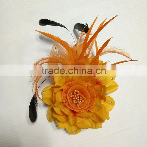 Colorful Artificial Fabric and Feather Flower Brooch photo-6