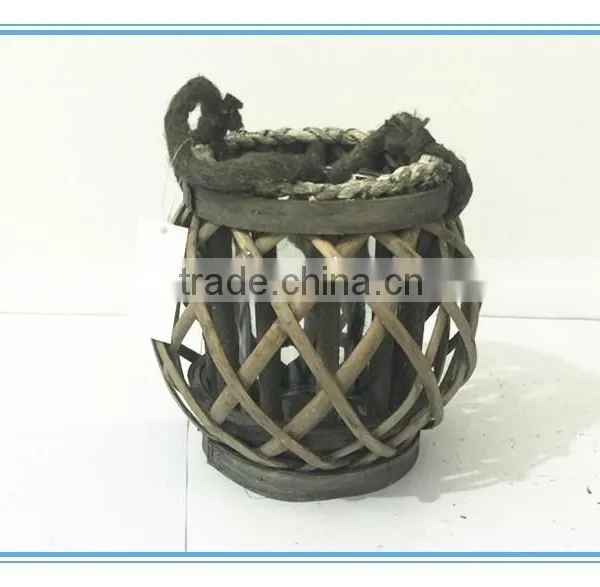 2016 Hot Sale Willow Round Bowl Candle Stand/hurricane With Round Glass