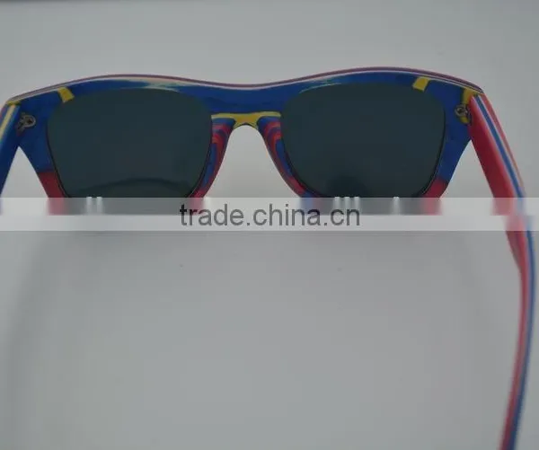 2015 Top Quality Retro Sunglasses Custom Handmade Skateboard Wood Sunglasses Frames Polarized Yellow Lens Sunglasses photo-3