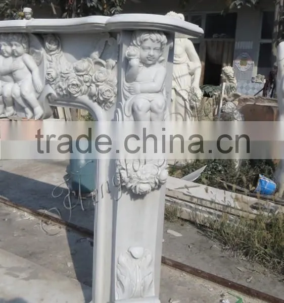 White Marble Fireplace Surround With Angel Statue photo-6