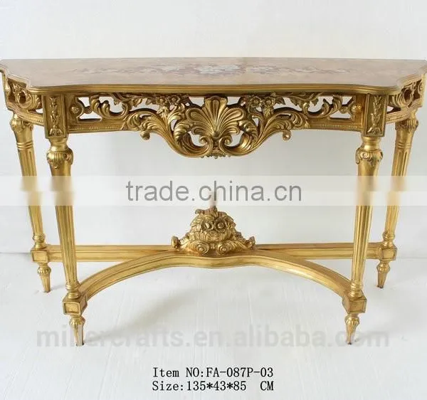 Gold Leaf With Natural Marble Top Antique Reproduction Console Table for Sales photo-4