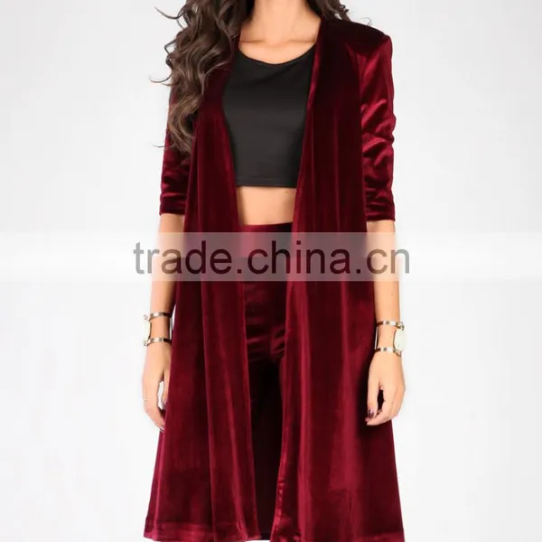 Cardigan Sweater Wholesale Luxurious Knee Length Fashion New Style Oversized Big Size Wine Velvet Open Cardigan photo-2