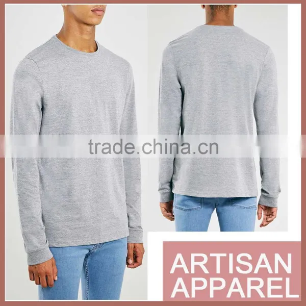 Grey Marl Long Sleeve T-Shirt for Men Hot Selling 100% Combed Cotton Long Sleeve T Shirt For Men Manufacture