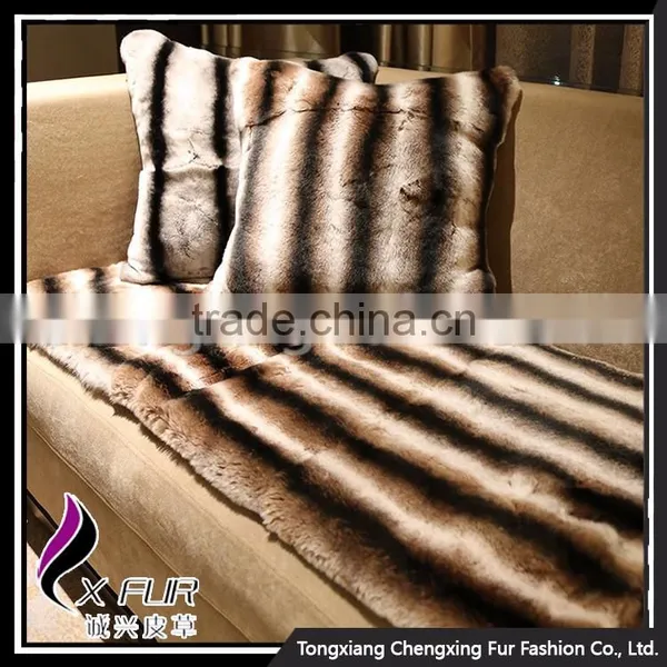 CX-D-128A Luxury Genuine Rex Rabbit Fur Throw Blanket Sofa Throw photo-2