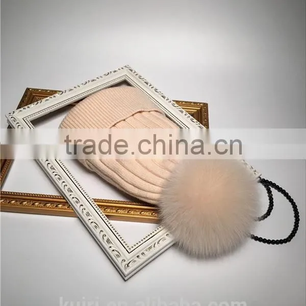 Parent-child Girl Women Genuine Dyeing Raccoon Fur Pompom Winter Hat Beanie Thick Knitted Cap With Fox Pom Ball Lady Children photo-2
