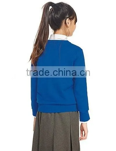 Latest! High Quality Bright Blue Button Through V-Neck Girls Long Sweater With Ribbed Trim photo-3