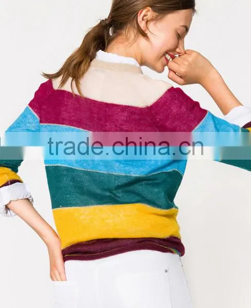 Hot Selling Rainbow Colorful Striped Pattern Cashmere Sweater Designs for Women photo-4