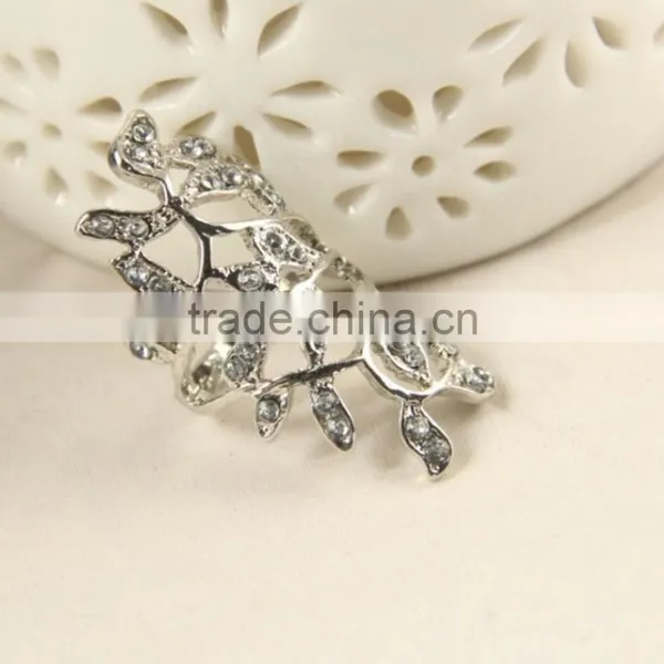 Gold Silver Crystal Rhinestone Hollow Leaf Midi Finger Knuckle Rings Jewelry photo-3