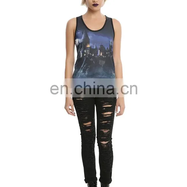 2017 Fashionable Ladies 100% Cotton Wholesale Custom Brand Printing Fitness Tank Top photo-2