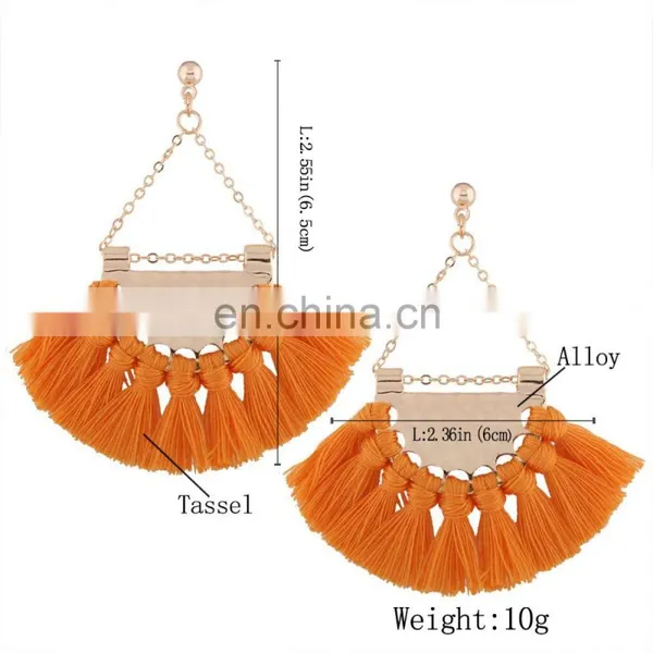 Hot Sales Saffron Fringe Gold Half Circle Fan Pendant Bohemian Earring Boho Jewelry photo-2