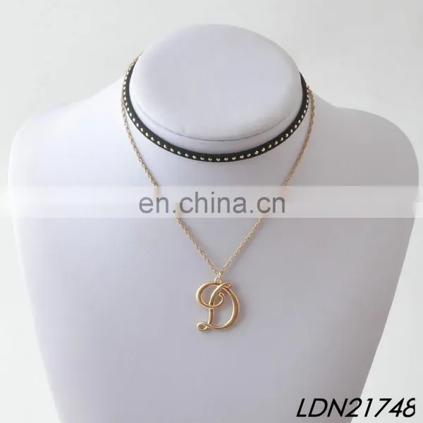 Layered Brown Handknitted Leather Necklace Jewelry Initial Pendant Gold Necklace Sets photo-3