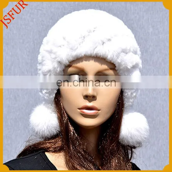 Genuine Rabbit Fur Hat With Bobble Pom Pom Fur Hat Women photo-3