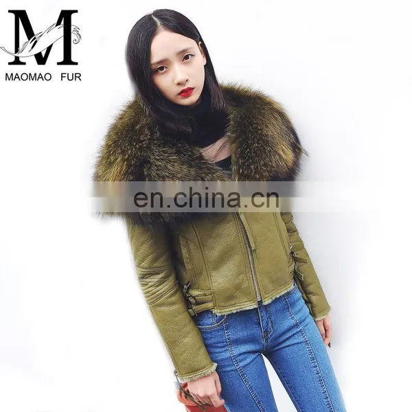 Best Quality Western Coat With Big Raccoon Fur Collar Winter Sheepskin Coat Women Fur photo-4