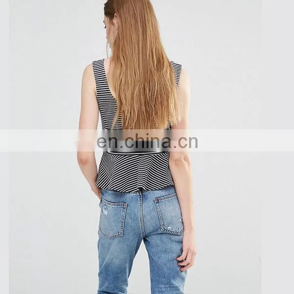 High Fashion Women Clothing Scoop Neckline Sleeveless Peplum Design Ladies Top photo-3