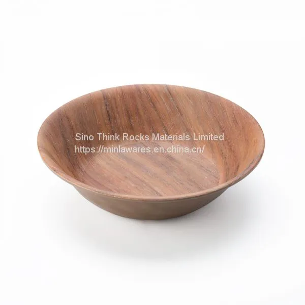 Factory Direct Price 16pcs Wooden Grain Melamine Dinnerware Wood Plates and Bowl Set With Cups photo-3