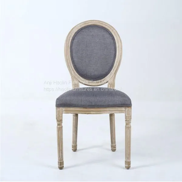 Vintage Wooden Dining Chair With Linen Grey photo-2