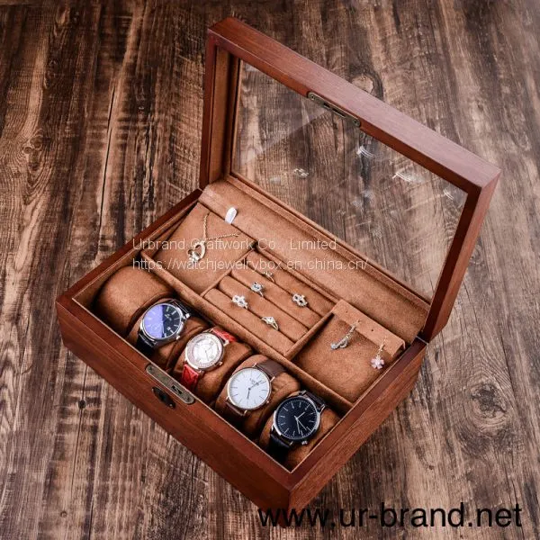 Custom Logo Luxury Retro Design Wooden Pocket Watch Storage Box Lock Wood Glass Watch Boxes Display Cases For Men photo-3