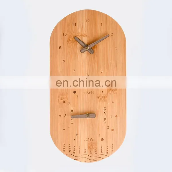 Multifunctional Eco Friendly 100% Natural Bamboo Oval Tide And Singing Bowl Analog Wall Clock photo-4