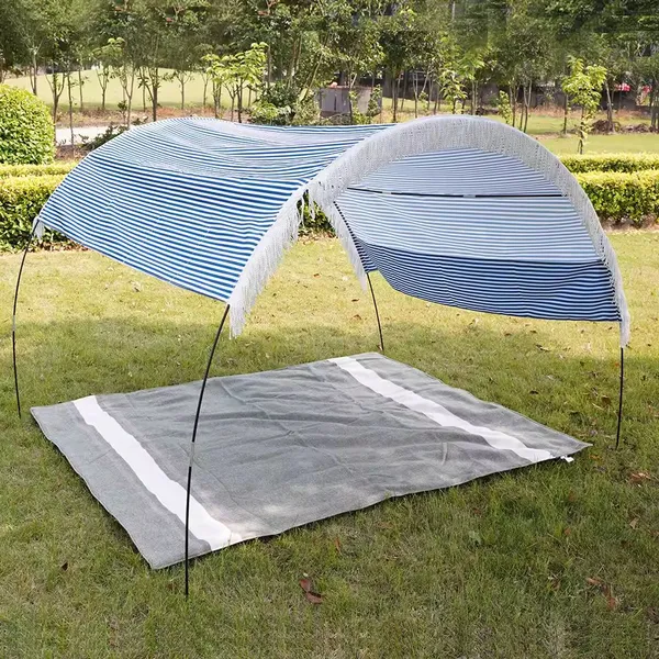 Beach Pavilion Supplier, Metal Structure for Public Park Garden and Commercial Landscape Beach Sun Shelter Tent With Tassels