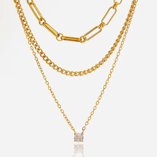 Custom Stainless Steel Round Green Rhinestone Necklace - 18K Gold Plated Alloy photo-5