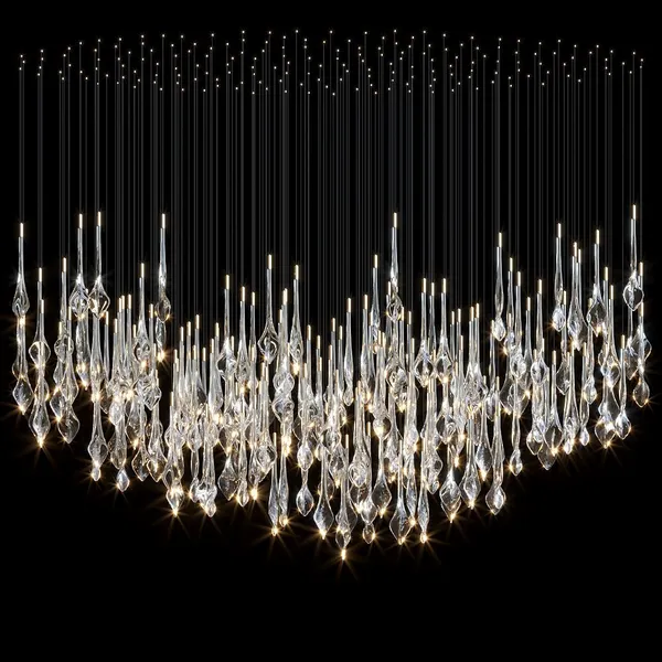 Grand Crystal Teardrop Cascade Chandelier Warm LED Linear Pendant for Lobby