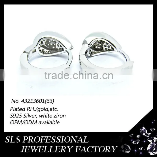 2015 Fashion American Style Heart Shape 925 Sterling Silver White Gold Plated Huggie Earrings for Women photo-3