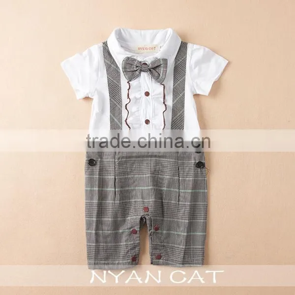 New Arrival Gentleman Kids Clothes Cute Baby Boy Cotton Jumpsuits Breathable Handsome Boy Clothing Tie Lace Strap Baby Rompers photo-3
