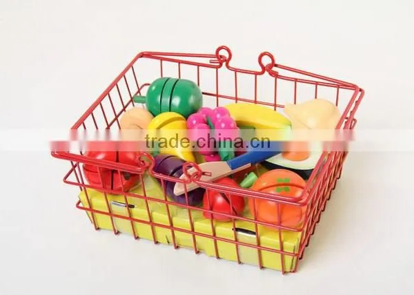 Kids Baby Wood Iron Basket Cutting Fruit and Vegitable Toy