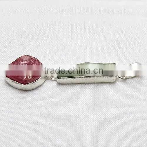 Delicate Rough Prehnite & Ruby 925 Sterling Silver Pendant, Wholesale Silver Jewellery, Silver Jewellery photo-4