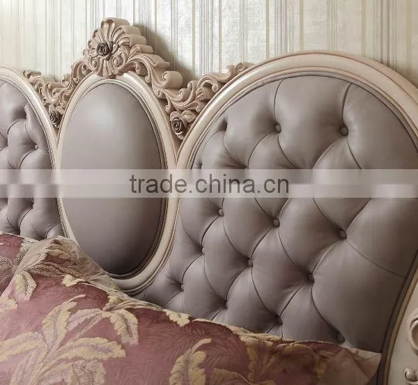 Elegant French Rococo Style Bedroom Furniture Set Wood King Size Bed With Full Leather photo-3