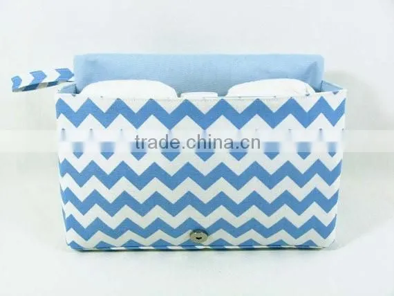 China Factory Personalized 3 in 1 Blue and White Chevron Baby Diaper Bag photo-2