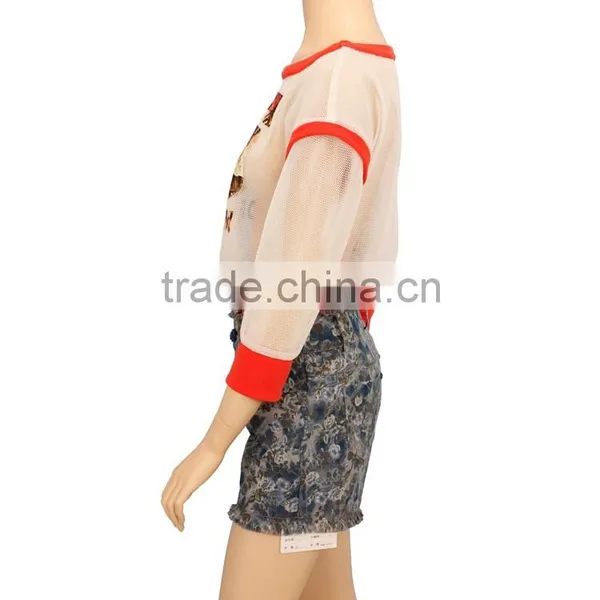 Latest Designer Lady Transparent Blouse Printed Mesh Tops for Woman photo-3