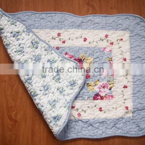 Shabby Chic Blue Floral Patchwork Quilted Cotton Bedroom Bath Floor Mat Rug photo-3
