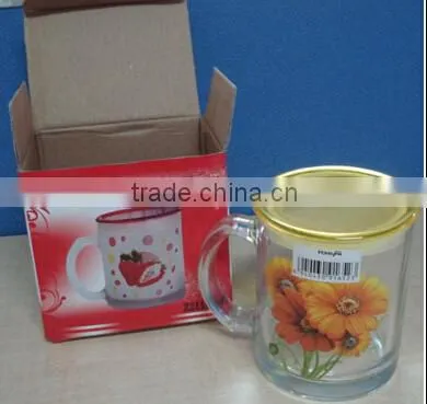 Promotional Mug With Plastic Lid 350ML Cheap Glass Mug