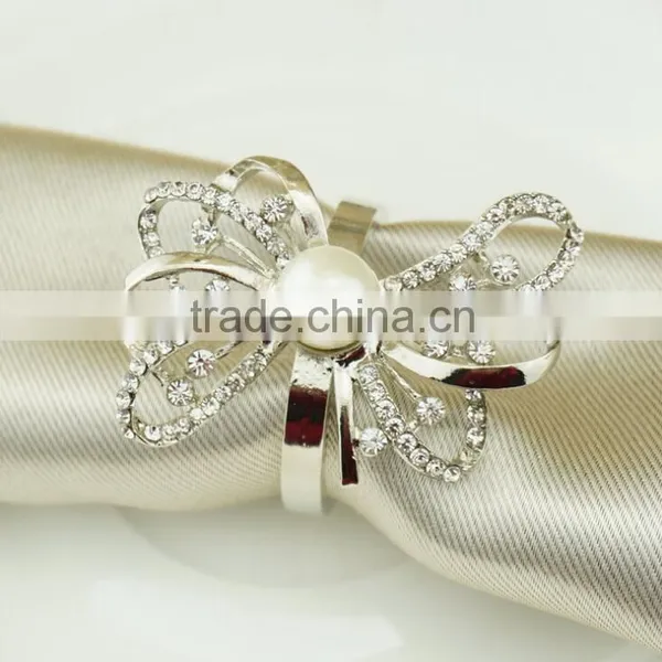 Alloy Cheap Napkin Ring for Wedding Decoration Bulk Wholesale Silver Crystal Pearl Customize