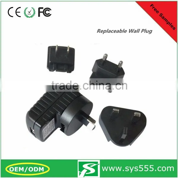 Wholesale Cheap Price Black Color 5V 2A USB Travel Adapter With Replaceable Plugs