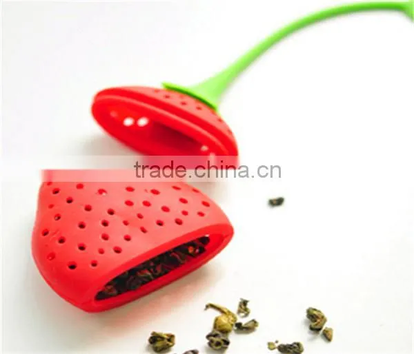 Reuseable Foof Safe Silicone Red Strawberry Shape Tea Leaf Bag Holder Punch Filter Tea Infuser photo-5