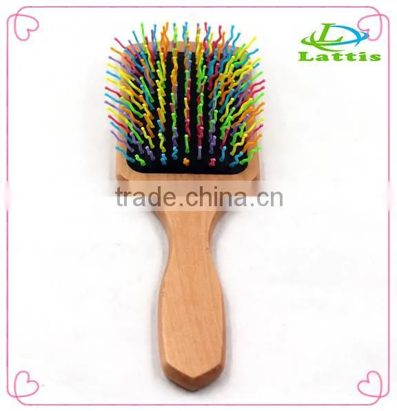 Ionic Type and Bristle Brush Wooden Material Rainbow Volume Wave Hair Brush for Long Hair Supplier's Choice