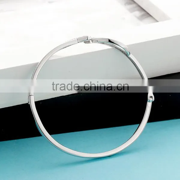 925 Sterling Silver Adjustable Wire Bangle Bracelet Wholesale Rhinestone Bangles SBG387W photo-5