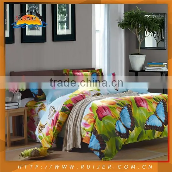 Reactive Printing Floral Design Colorful Quilt Bedspread Set
