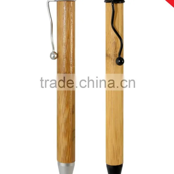 Black Sliver Metal Clip and Tip Bamboo Ballpoint Pen