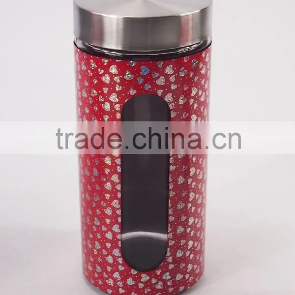4 Pcs Set Red Round Glass Jar With Stainless Steel Lid photo-3
